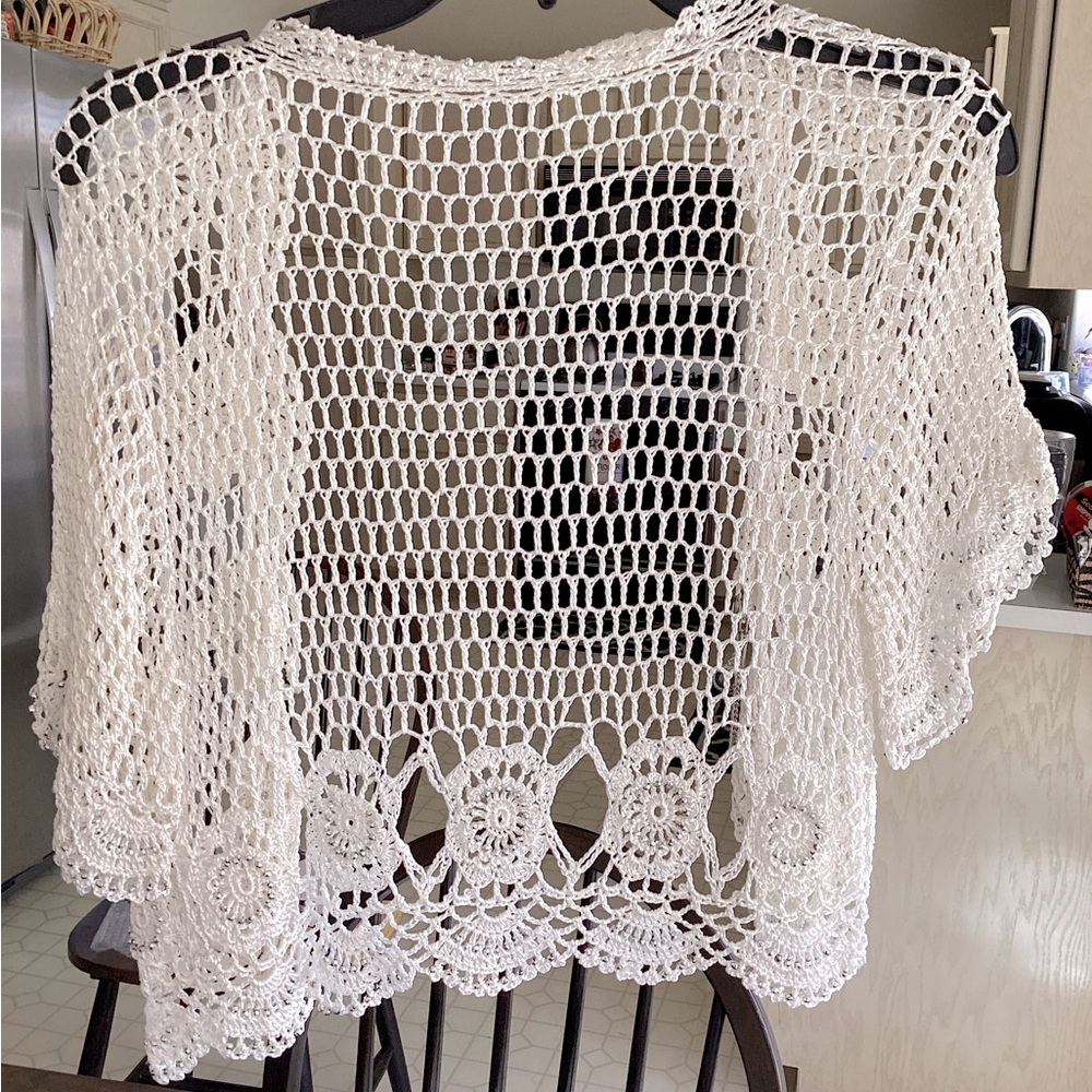Crochet Small Lacey Dress Cover Top White with Clasp